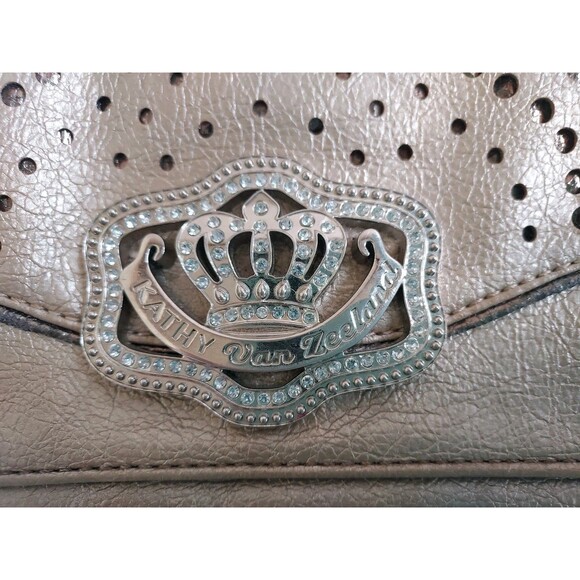 Kathy Van Zeeland Textured Gold Clutch Purse Crossbody W/Rhinestone Crown - Picture 2 of 8